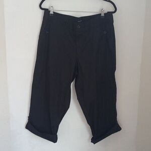 NWT Women's Capri Plus Size 14 Ashley Stewart Black Poplin Utility Roll Tab Pant